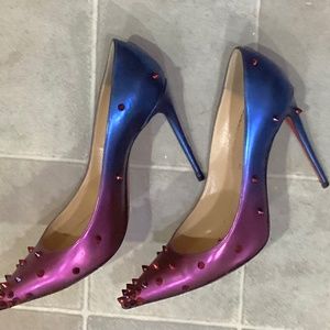 Louboutin fischia/blue tie dye neon shiny high heels party shoes with spikes
